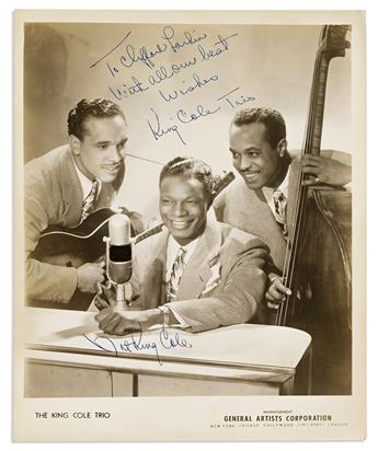 (ENTERTAINERS--SINGERS.) Group of 4 Photographs Signed and Inscribed: Frank Sinatra * Nat King Cole * Ethel Merman (2).